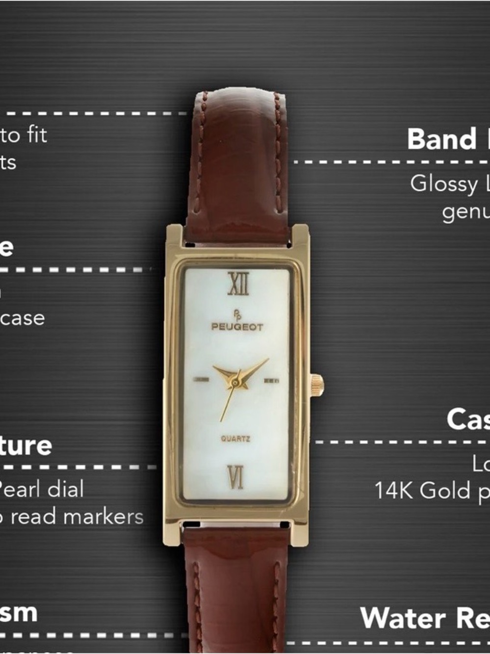 CLOSET CLOSING - Last Call! Peugeot Gold Tone Rectangular Watch with Brown Strap - Picture 7 of 7